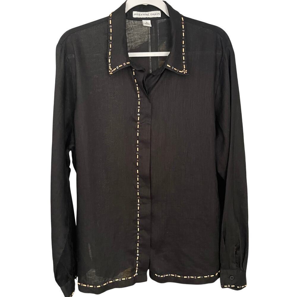 Josephine Chaus Women's Linen Embellished Black Shirt Size 16